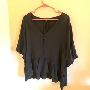 Black Button-Up Peplum Top